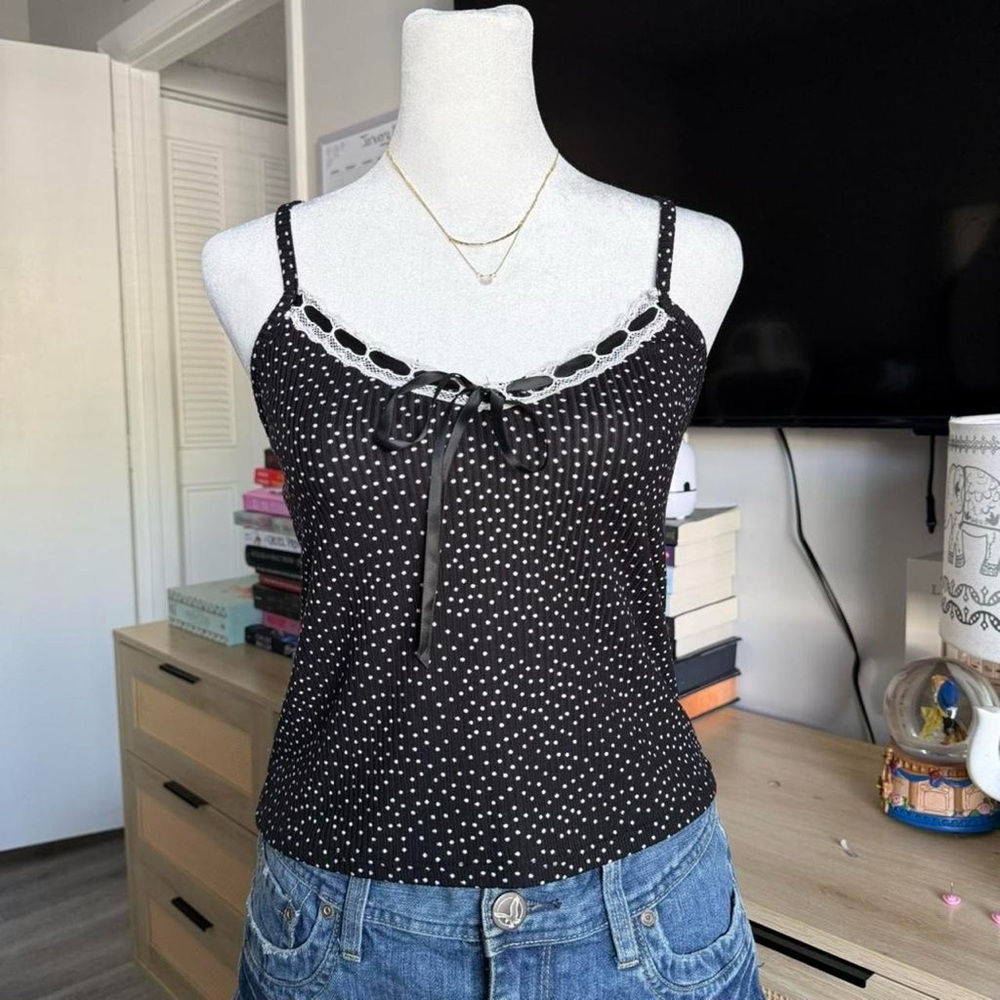 black and white polka dot cami top